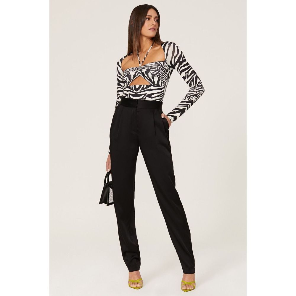 AFRM Adria Women's Black & White Zebra Halter Cut-Out Crop Top Size L